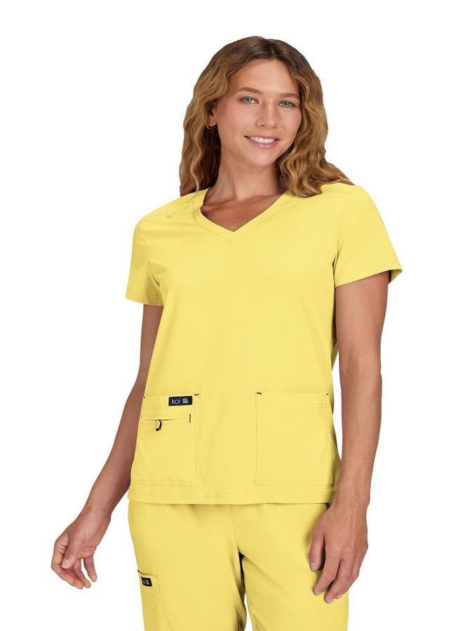 KOI Basics Becca Women's 4-Pocket Stretch Scrub Top Sunshine Large - Image 1